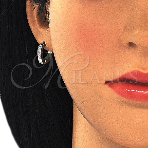 Stainless Steel Hoop Earrings — Huggie Hoop Heart Design with White Crystal Polished — alternate product view — SKU 127676 | Acero Inoxidable aretes de aro — Huggie Hoop corazón diseño with cristal blanco pulido — SKU 127676