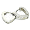 Stainless Steel Huggie Hoop, Heart Design, with White Crystal, Polished, Steel Finish, 02.216.0050.15