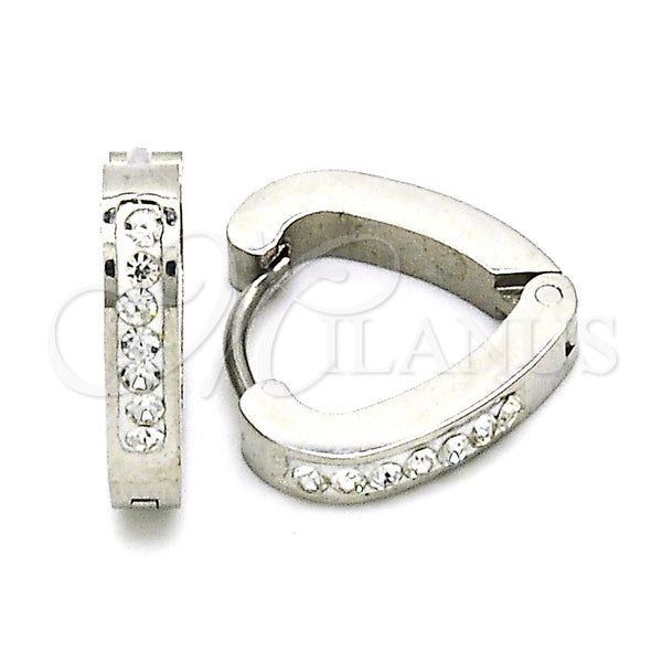 Stainless Steel Hoop Earrings — Huggie Hoop Heart Design with White Crystal Polished — main product view — SKU 127676 | Acero Inoxidable aretes de aro — Huggie Hoop corazón diseño with cristal blanco pulido — SKU 127676