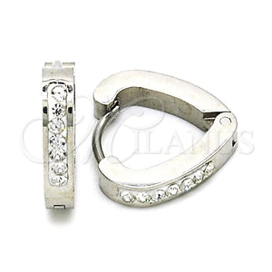 Stainless Steel Hoop Earrings — Huggie Hoop Heart Design with White Crystal Polished — main product view — SKU 127676 | Acero Inoxidable aretes de aro — Huggie Hoop corazón diseño with cristal blanco pulido — SKU 127676