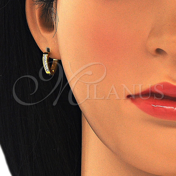 Stainless Steel Hoop Earrings — Huggie Hoop Heart Design with White Crystal Polished — alternate product view — SKU 127677 | Acero Inoxidable aretes de aro — Huggie Hoop corazón diseño with cristal blanco pulido — SKU 127677