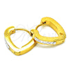 Stainless Steel Huggie Hoop, Heart Design, with White Crystal, Polished, Golden Finish, 02.216.0050.1.15