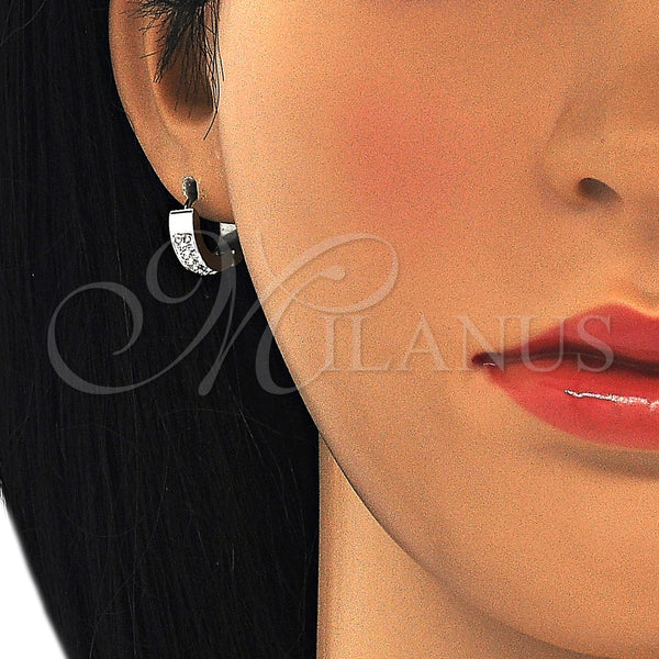 Stainless Steel Hoop Earrings — Huggie Hoop with White Crystal Polished 02. — alternate product view — SKU 127678 | Acero Inoxidable aretes de aro — Huggie Hoop with cristal blanco pulido 02. — SKU 127678