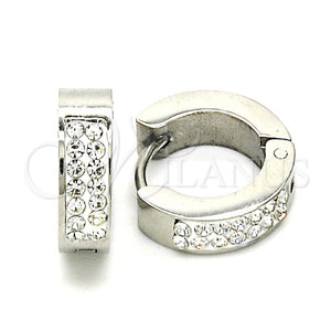 Stainless Steel Hoop Earrings — Huggie Hoop with White Crystal Polished 02. — main product view — SKU 127678 | Acero Inoxidable aretes de aro — Huggie Hoop with cristal blanco pulido 02. — SKU 127678