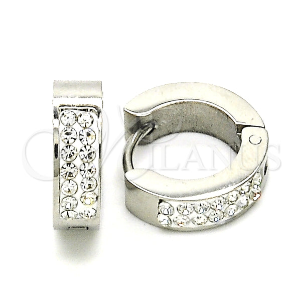 Stainless Steel Hoop Earrings — Huggie Hoop with White Crystal Polished 02. — main product view — SKU 127678 | Acero Inoxidable aretes de aro — Huggie Hoop with cristal blanco pulido 02. — SKU 127678