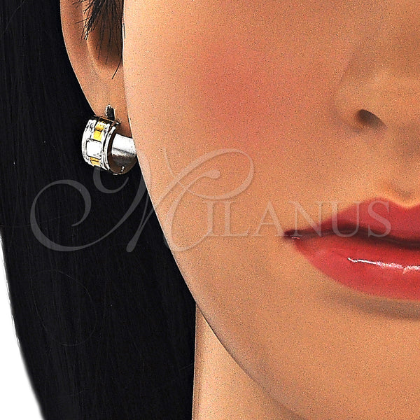 Stainless Steel Hoop Earrings — Huggie Hoop with White Crystal Polished Two Tone — alternate product view — SKU 127689 | Acero Inoxidable aretes de aro — Huggie Hoop with cristal blanco pulido Two Tone — SKU 127689