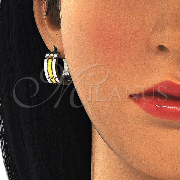 Stainless Steel Hoop Earrings — Huggie Hoop Polished Two Tone 02. — alternate product view — SKU 127691 | Acero Inoxidable aretes de aro — Huggie Hoop pulido Two Tone 02. — SKU 127691