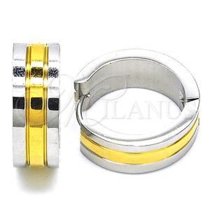 Stainless Steel Hoop Earrings — Huggie Hoop Polished Two Tone 02. — main product view — SKU 127691 | Acero Inoxidable aretes de aro — Huggie Hoop pulido Two Tone 02. — SKU 127691