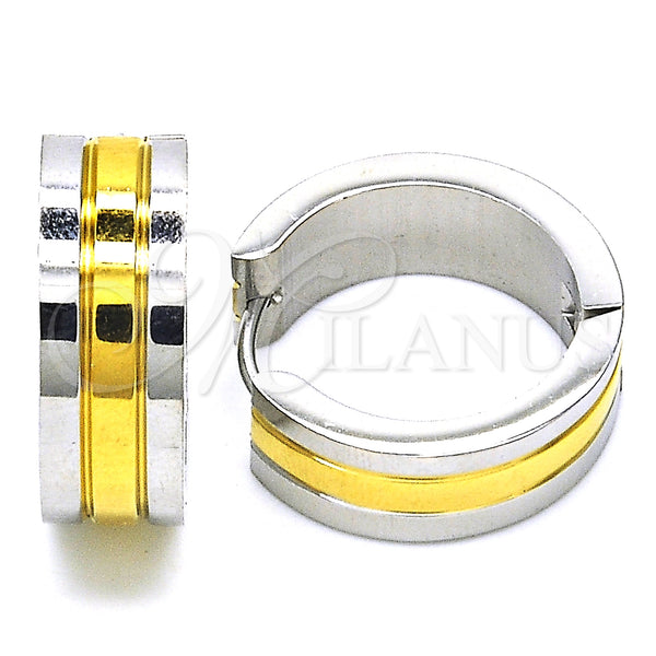 Stainless Steel Hoop Earrings — Huggie Hoop Polished Two Tone 02. — main product view — SKU 127691 | Acero Inoxidable aretes de aro — Huggie Hoop pulido Two Tone 02. — SKU 127691