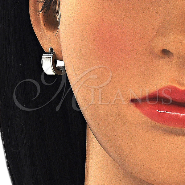 Stainless Steel Hoop Earrings — Huggie Hoop with White Opal Polished 02. — alternate product view — SKU 127700 | Acero Inoxidable aretes de aro — Huggie Hoop with blanco Opal pulido 02. — SKU 127700