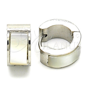 Stainless Steel Hoop Earrings — Huggie Hoop with White Opal Polished 02. — main product view — SKU 127700 | Acero Inoxidable aretes de aro — Huggie Hoop with blanco Opal pulido 02. — SKU 127700