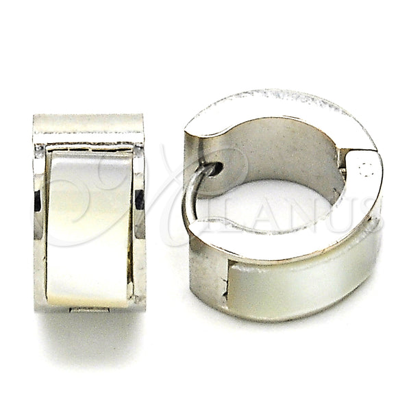 Stainless Steel Hoop Earrings — Huggie Hoop with White Opal Polished 02. — main product view — SKU 127700 | Acero Inoxidable aretes de aro — Huggie Hoop with blanco Opal pulido 02. — SKU 127700