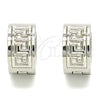 Stainless Steel Huggie Hoop, Greek Key Design, Polished, Steel Finish, 02.230.0024.15