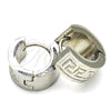 Stainless Steel Huggie Hoop, Greek Key Design, Polished, Steel Finish, 02.230.0024.15