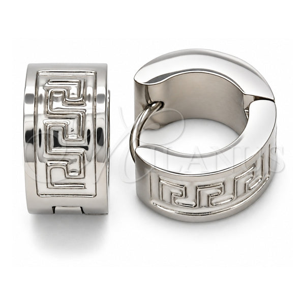 Stainless Steel Huggie Hoop, Greek Key Design, Polished, Steel Finish, 02.230.0024.15