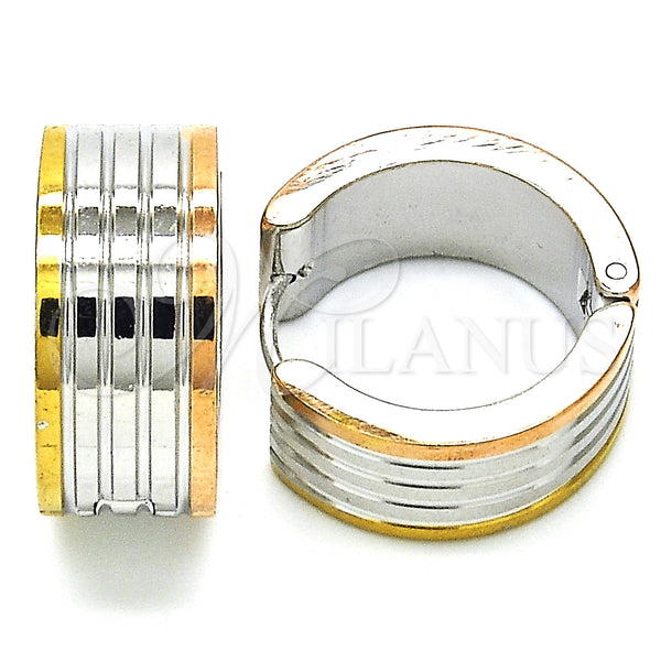 Stainless Steel Hoop Earrings — Huggie Hoop Polished Tricolor 02. — main product view — SKU 127713 | Acero Inoxidable aretes de aro — Huggie Hoop pulido Tricolor 02. — SKU 127713