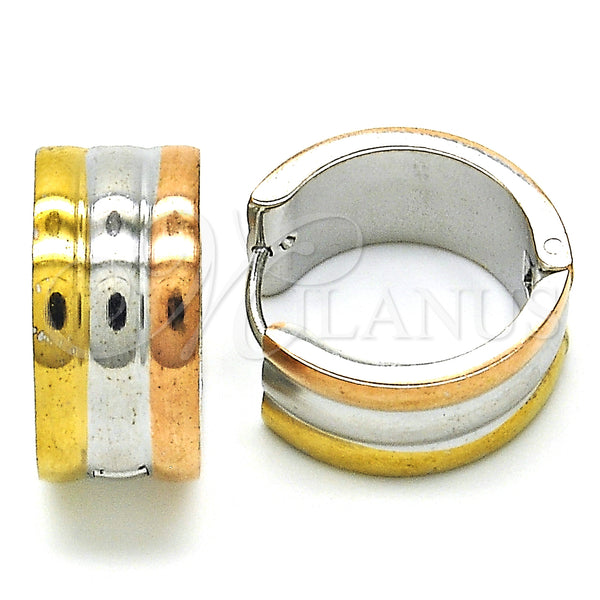 Stainless Steel Hoop Earrings — Huggie Hoop Polished Tricolor 02. — main product view — SKU 127719 | Acero Inoxidable aretes de aro — Huggie Hoop pulido Tricolor 02. — SKU 127719