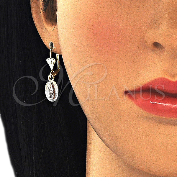 Gold Filled Ring — Dangle Earring Guadalupe Design Polished Tricolor 02. — alternate product view — SKU 127732 | Oro Laminado anillo — Dangle Earring Guadalupe diseño pulido Tricolor 02. — SKU 127732