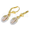 Oro Laminado Dangle Earring, Gold Filled Style Guadalupe Design, Polished, Tricolor, 02.351.0001