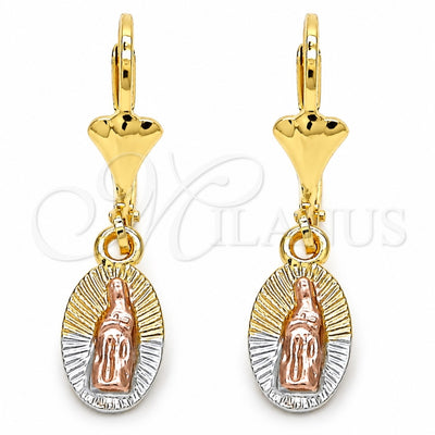Oro Laminado Dangle Earring, Gold Filled Style Guadalupe Design, Polished, Tricolor, 02.351.0001
