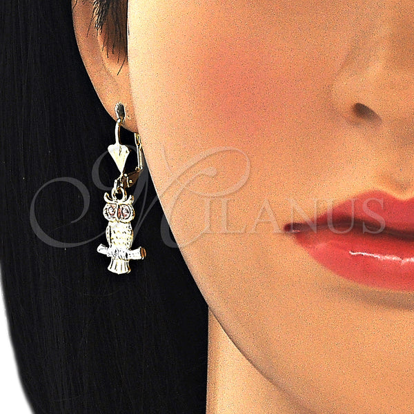 Gold Filled Ring — Dangle Earring Owl Design Polished Tricolor 02. — alternate product view — SKU 127734 | Oro Laminado anillo — Dangle Earring Owl diseño pulido Tricolor 02. — SKU 127734