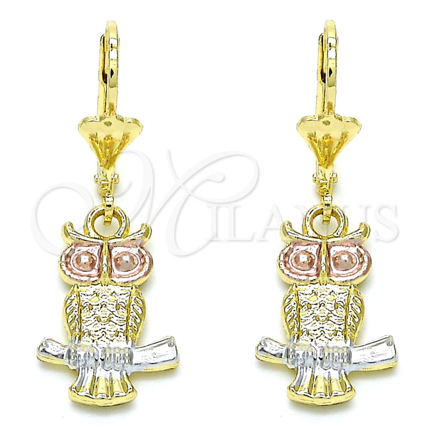 Gold Filled Ring — Dangle Earring Owl Design Polished Tricolor 02. — main product view — SKU 127734 | Oro Laminado anillo — Dangle Earring Owl diseño pulido Tricolor 02. — SKU 127734