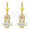 Oro Laminado Dangle Earring, Gold Filled Style Owl Design, Polished, Tricolor, 02.351.0003