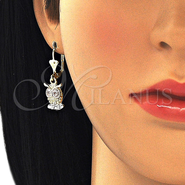 Gold Filled Ring — Dangle Earring Owl Design Polished Tricolor 02. — alternate product view — SKU 127735 | Oro Laminado anillo — Dangle Earring Owl diseño pulido Tricolor 02. — SKU 127735