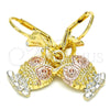 Oro Laminado Dangle Earring, Gold Filled Style Owl Design, Polished, Tricolor, 02.351.0004