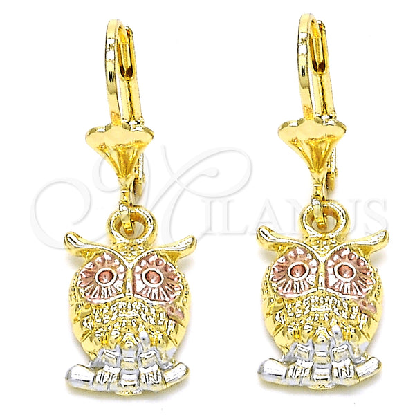 Gold Filled Ring — Dangle Earring Owl Design Polished Tricolor 02. — main product view — SKU 127735 | Oro Laminado anillo — Dangle Earring Owl diseño pulido Tricolor 02. — SKU 127735
