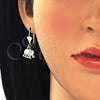 Oro Laminado Dangle Earring, Gold Filled Style Elephant Design, Polished, Tricolor, 02.351.0005