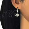 Oro Laminado Dangle Earring, Gold Filled Style Elephant Design, Polished, Tricolor, 02.351.0005