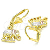 Oro Laminado Dangle Earring, Gold Filled Style Elephant Design, Polished, Tricolor, 02.351.0005
