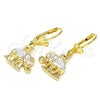 Oro Laminado Dangle Earring, Gold Filled Style Elephant Design, Polished, Tricolor, 02.351.0005