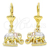 Oro Laminado Dangle Earring, Gold Filled Style Elephant Design, Polished, Tricolor, 02.351.0005