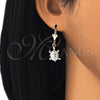 Oro Laminado Dangle Earring, Gold Filled Style Turtle Design, Polished, Tricolor, 02.351.0006