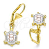 Oro Laminado Dangle Earring, Gold Filled Style Turtle Design, Polished, Tricolor, 02.351.0006