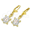 Oro Laminado Dangle Earring, Gold Filled Style Turtle Design, Polished, Tricolor, 02.351.0006