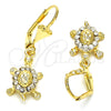 Oro Laminado Dangle Earring, Gold Filled Style Turtle Design, with White Crystal, Polished, Golden Finish, 02.351.0007