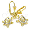Oro Laminado Dangle Earring, Gold Filled Style Turtle Design, with White Crystal, Polished, Golden Finish, 02.351.0007
