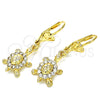 Oro Laminado Dangle Earring, Gold Filled Style Turtle Design, with White Crystal, Polished, Golden Finish, 02.351.0007