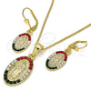 Oro Laminado Earring and Pendant Adult Set, Gold Filled Style Guadalupe Design, with Multicolor Crystal, Polished, Golden Finish, 10.351.0001