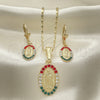 Oro Laminado Earring and Pendant Adult Set, Gold Filled Style Guadalupe Design, with Multicolor Crystal, Polished, Golden Finish, 10.351.0001
