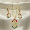 Oro Laminado Earring and Pendant Adult Set, Gold Filled Style Guadalupe Design, with Multicolor Crystal, Polished, Golden Finish, 10.351.0001
