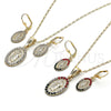 Oro Laminado Earring and Pendant Adult Set, Gold Filled Style Guadalupe Design, with Multicolor Crystal, Polished, Golden Finish, 10.351.0001