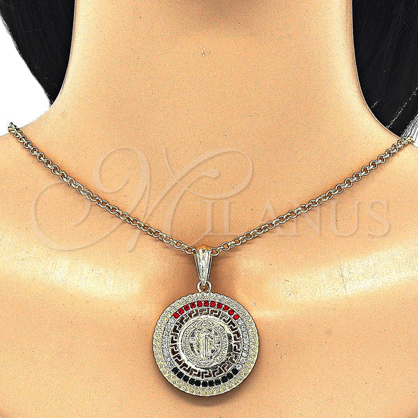 Gold Filled Pendant — Religious Pendant San Benito and Greek Key Design — alternate product view — SKU 127743 | Oro Laminado dije — Religious Pendant San Benito and Greek Key diseño — SKU 127743