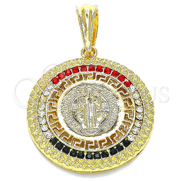 Gold Filled Pendant — Religious Pendant San Benito and Greek Key Design — main product view — SKU 127743 | Oro Laminado dije — Religious Pendant San Benito and Greek Key diseño — SKU 127743