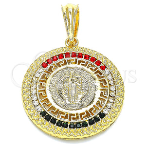 Gold Filled Pendant — Religious Pendant San Benito and Greek Key Design — main product view — SKU 127743 | Oro Laminado dije — Religious Pendant San Benito and Greek Key diseño — SKU 127743