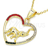 Oro Laminado Fancy Pendant, Gold Filled Style Heart and Elephant Design, with Multicolor Crystal, Polished, Golden Finish, 05.351.0006