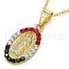 Oro Laminado Religious Pendant, Gold Filled Style Guadalupe Design, with Multicolor Crystal, Polished, Golden Finish, 05.351.0009